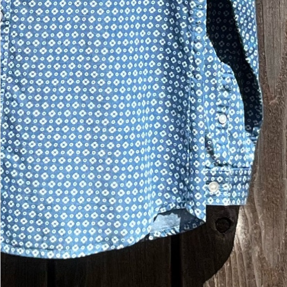 Loft blue button down top size Medium Petite - image 11